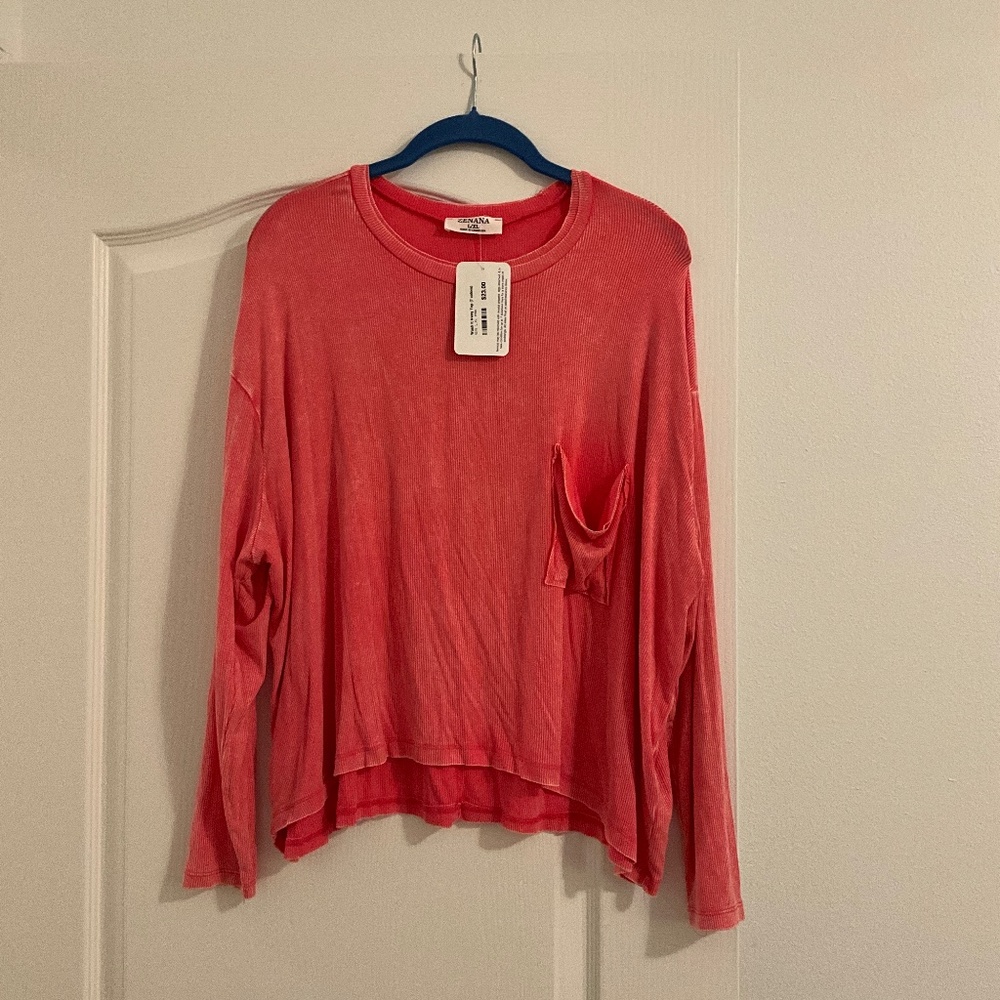 Zenana gorgeous, pink light, tie-dye effect, long sleeve shirt, size large nwt